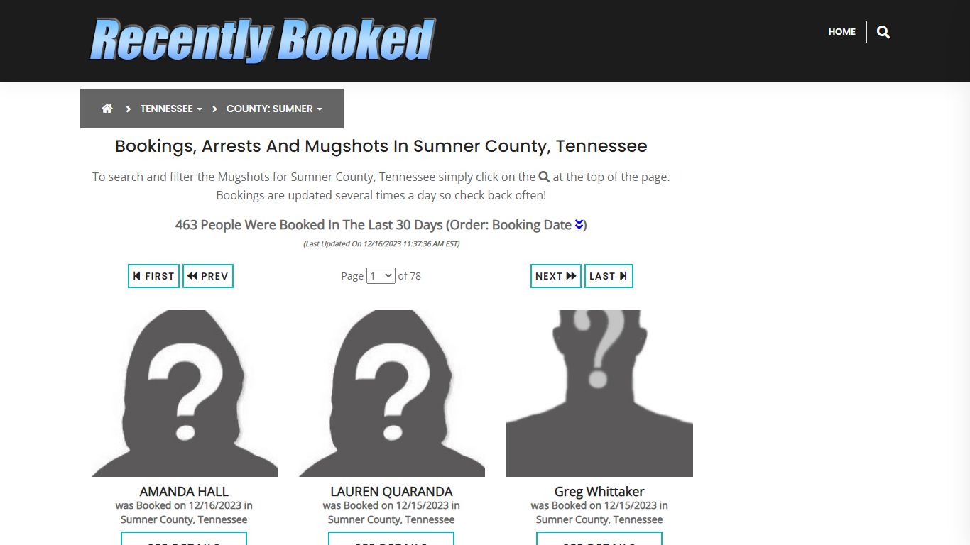 Bookings, Arrests and Mugshots in Sumner County, Tennessee